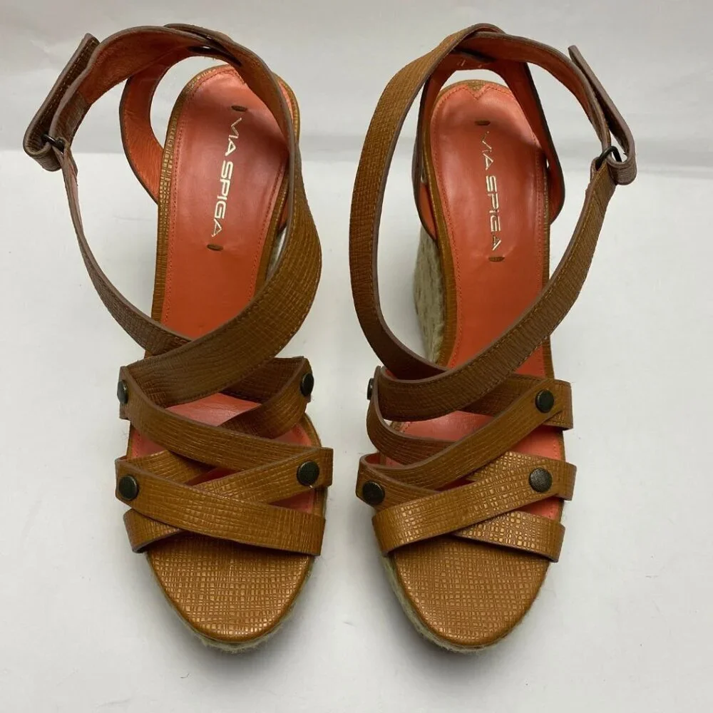 VIA SPIGA Karla Strappy Wedge Espadrilles Size 9